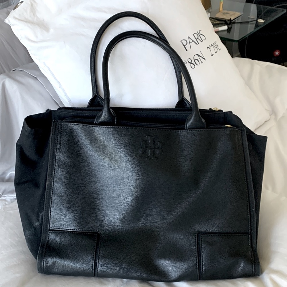 Fabulous Black Pebbled Leather Tori Burch Briefcase